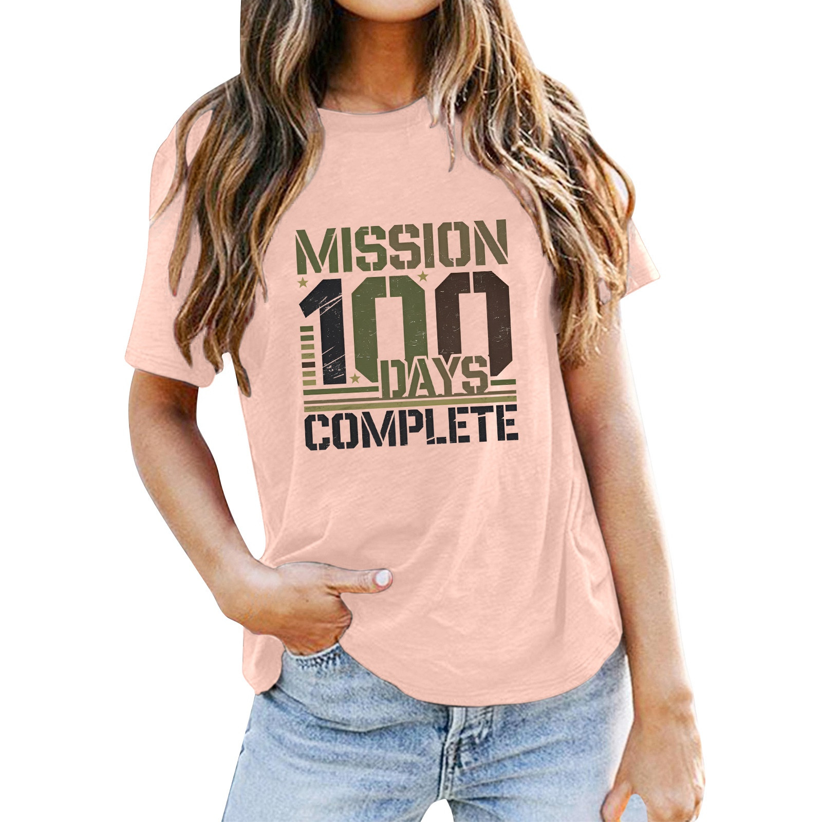 thumbnail image 2 of Camiseta informal de mujer con estampado de corazones de San Valentín, cuello redondo y manga corta: tejido suave, diseño adorable para San Valentín o para el día a día, 2 of 5